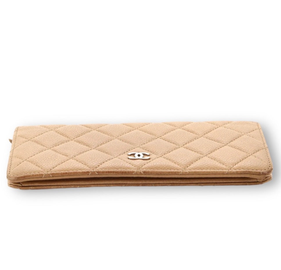 CHANEL L-Yen Wallet Quilted Tan Caviar Leather
