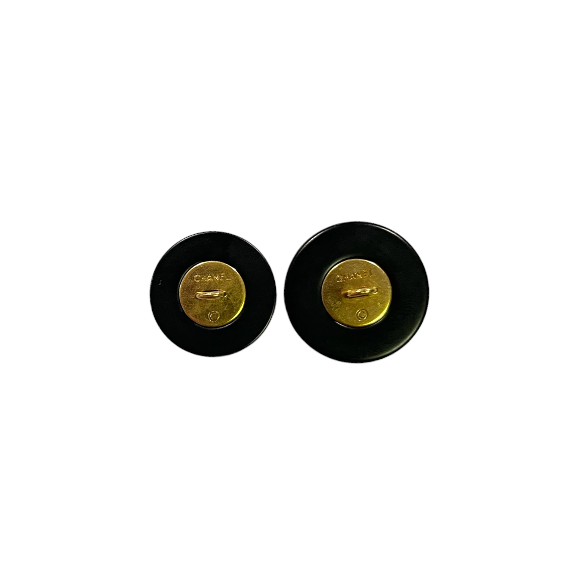 CHANEL Vintage AUTHENTIC CC Logo Gold Metal Center Set in Black Plastic (2)