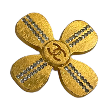 Chanel Vintage Gold & Crystal CC Logo Clover 🍀 Brooch - photo 5 of 9