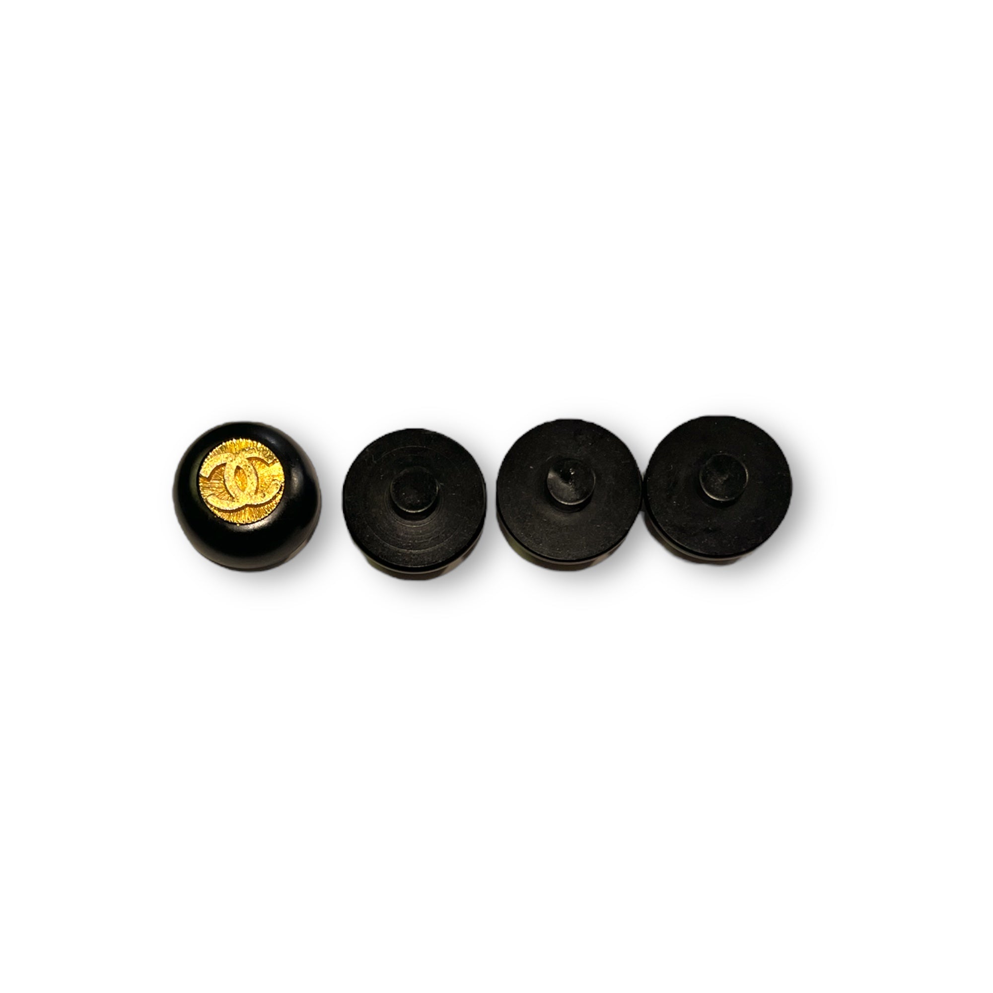 CHANEL Vintage AUTHENTIC Gold Metal CC Interlocking Logo Set in Black Plastic Buttons (Four)