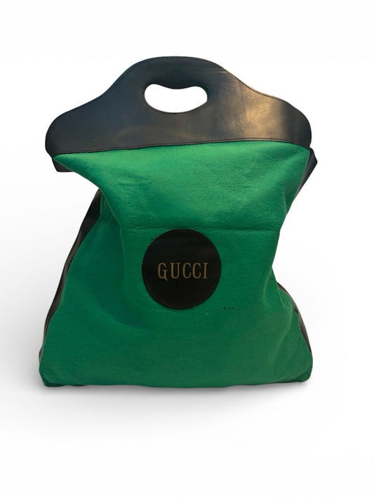 Gucci Gucci Green Canvas Shopper with Black Leather Trim