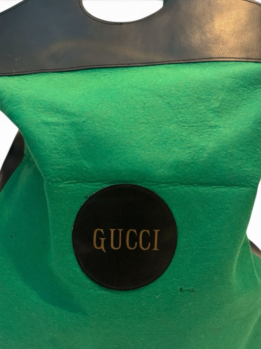 Gucci Gucci Green Canvas Shopper with Black Leather Trim