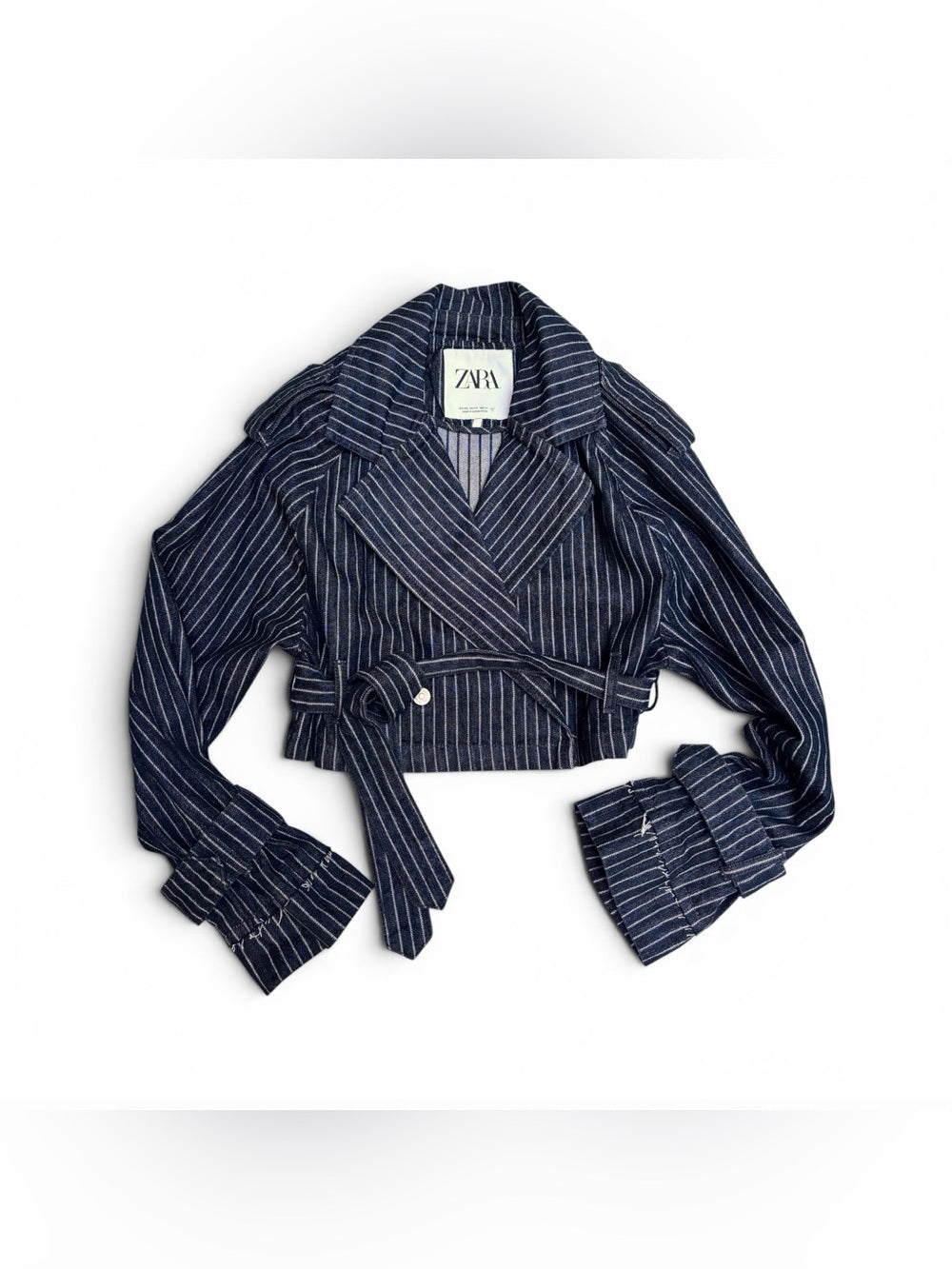 Zara ZARA Navy Pinstripe Cropped Trench Blazer