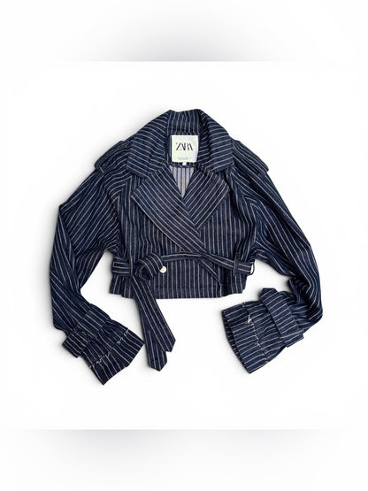 Zara ZARA Navy Pinstripe Cropped Trench Blazer