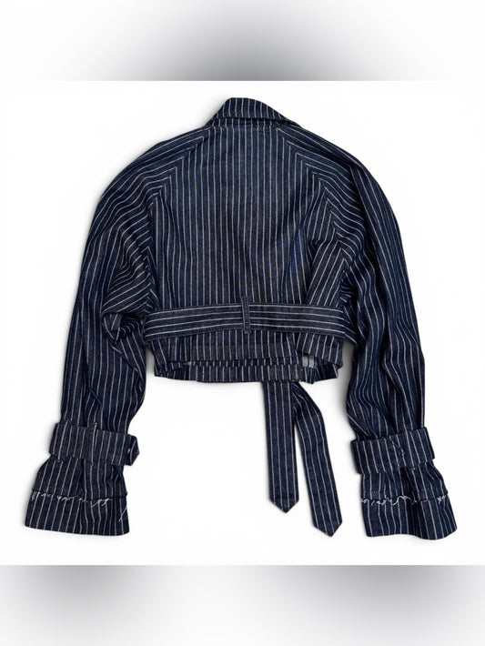 Zara ZARA Navy Pinstripe Cropped Trench Blazer