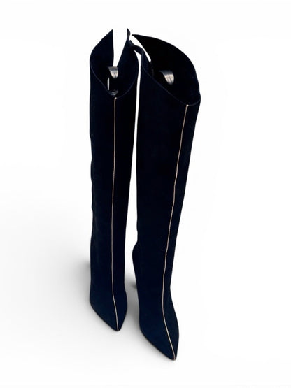 Paul Andrew Paul Andrew Black Over-the-Knee Pointed Toe Boots with Gold Piping