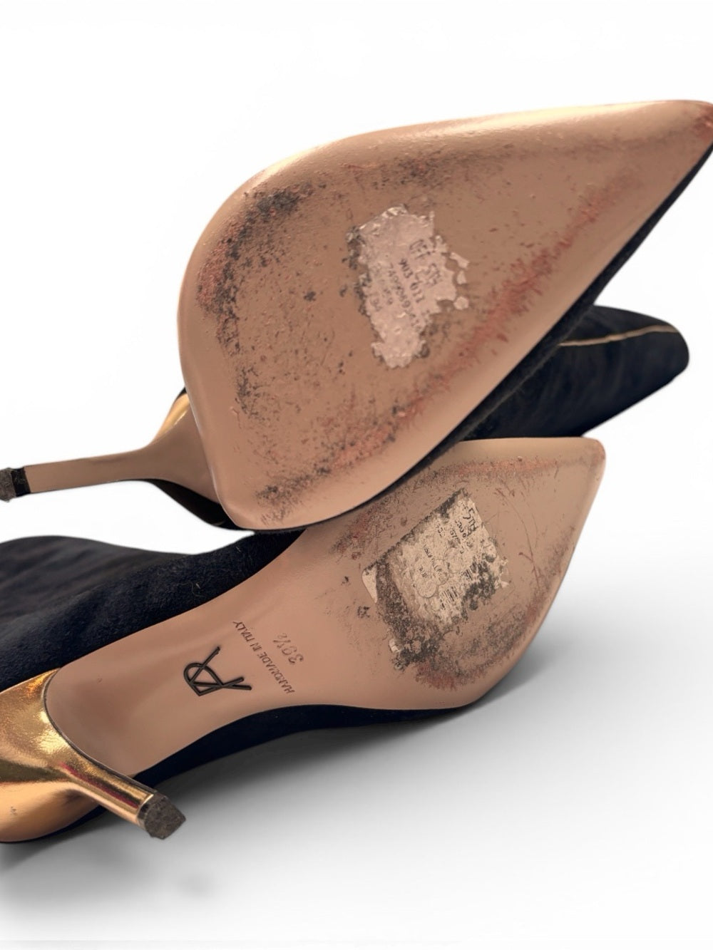 Paul Andrew Paul Andrew Black Over-the-Knee Pointed Toe Boots with Gold Piping