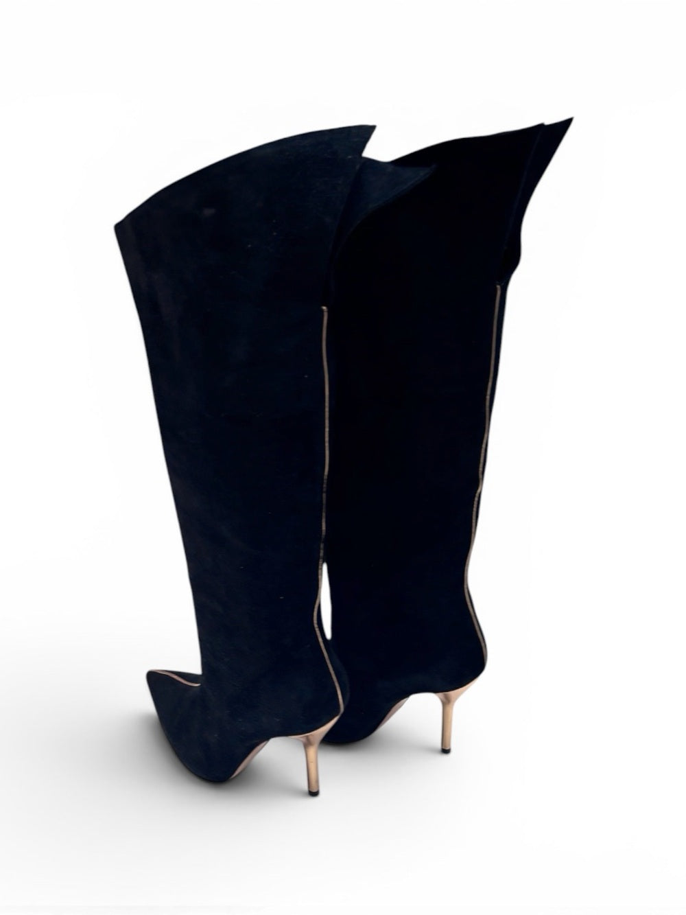 Paul Andrew Paul Andrew Black Over-the-Knee Pointed Toe Boots with Gold Piping