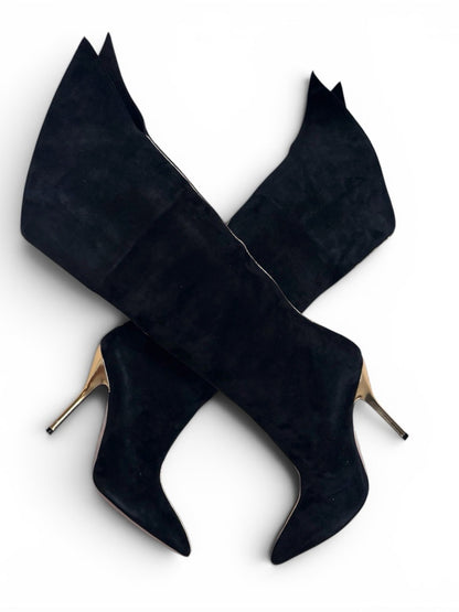Paul Andrew Paul Andrew Black Over-the-Knee Pointed Toe Boots with Gold Piping