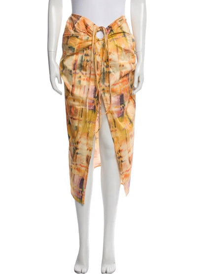 Cult Gaia Cult Gaia Yellow Peach Abstract Tie-Front Sarong Skirt