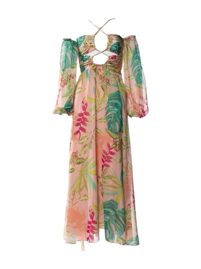 PatBO PatBO Pink Floral Off-Shoulder Maxi with Puff Sleeves