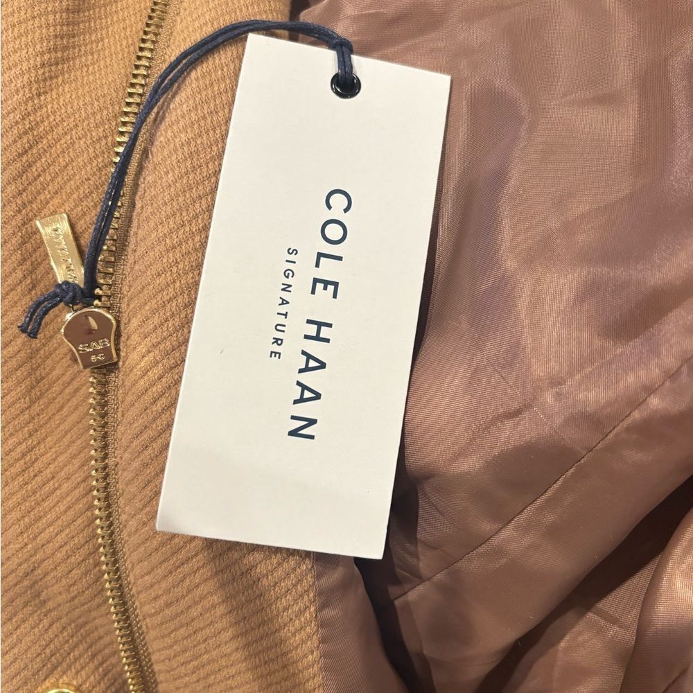 Cole Haan Cole Haan Women's Soft Twill Zip Up Coat - Beige Size 4