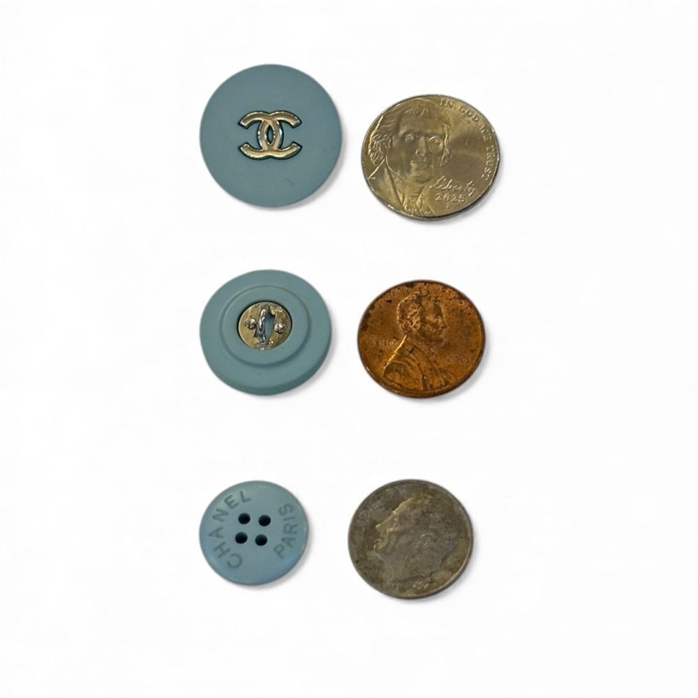 Chanel CHANEL Blue and Silver Metal CC Button Trio