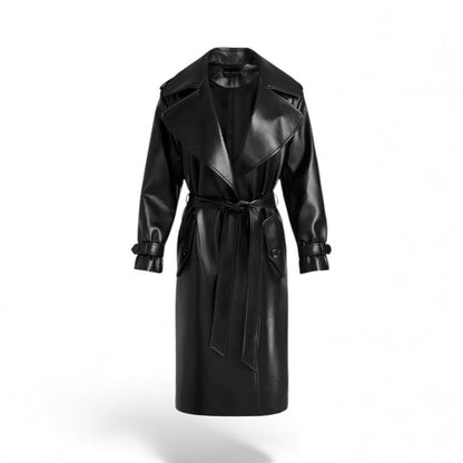 Alice + Olivia Alice + Olivia Nevada Vegan Trench in Black Vegan Leather