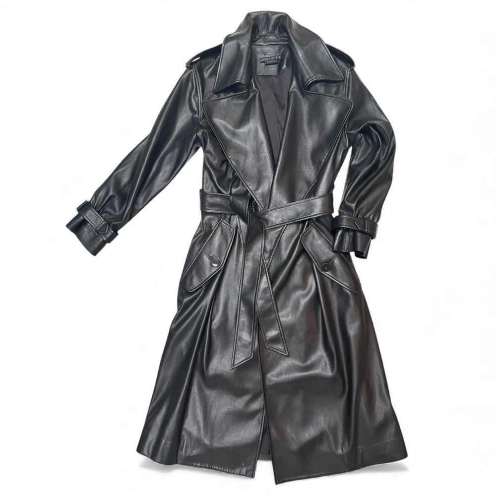 Alice + Olivia Alice + Olivia Nevada Vegan Trench in Black Vegan Leather