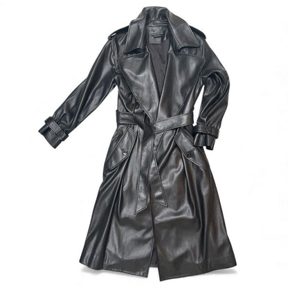 Alice + Olivia Alice + Olivia Nevada Vegan Trench in Black Vegan Leather