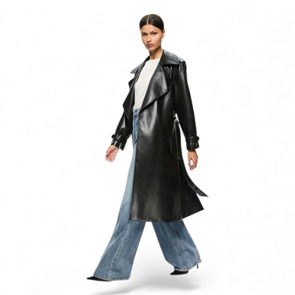 Alice + Olivia Alice + Olivia Nevada Vegan Trench in Black Vegan Leather