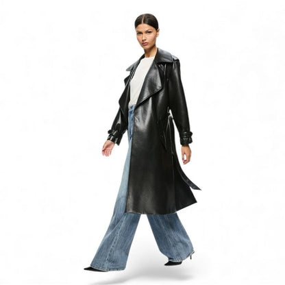 Alice + Olivia Alice + Olivia Nevada Vegan Trench in Black Vegan Leather