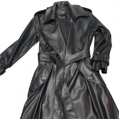 Alice + Olivia Alice + Olivia Nevada Vegan Trench in Black Vegan Leather