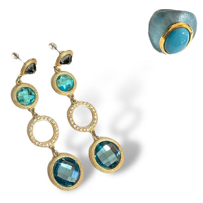 Kiki's Closet Shop Faceted Crystals & Gold Tone Metal STUNNING Drop Earrings