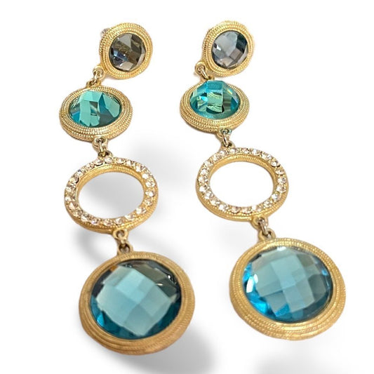 Kiki's Closet Shop Faceted Crystals & Gold Tone Metal STUNNING Drop Earrings