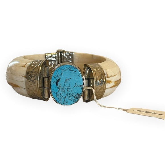 Saks Fifth Avenue Stunning Turquoise Center Stone Hinge Bracelet