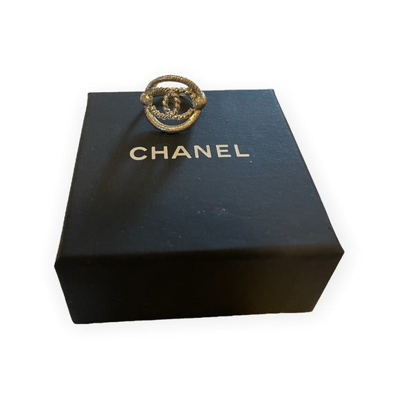 CHANEL CC Gold-Tone Cocktail Ring |Size: 6.5|