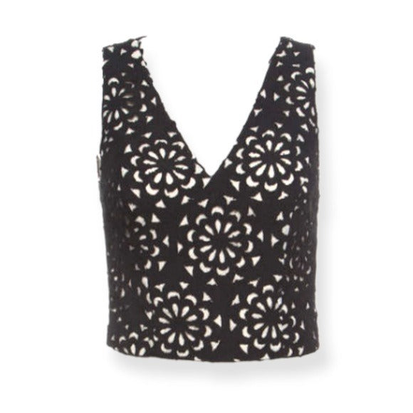 Alice + Olivia Black Floral Laser Cut Sleeveless Lyla Crop Top | Size: 2 |