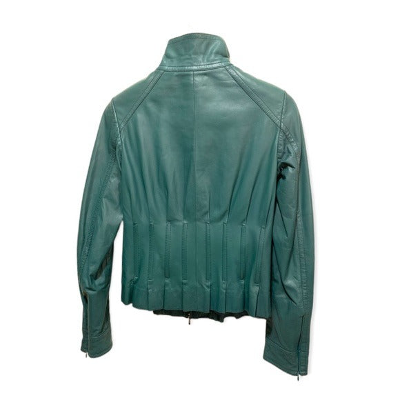 ESCADA Short Mock-Neck Fitted Leather Jacket