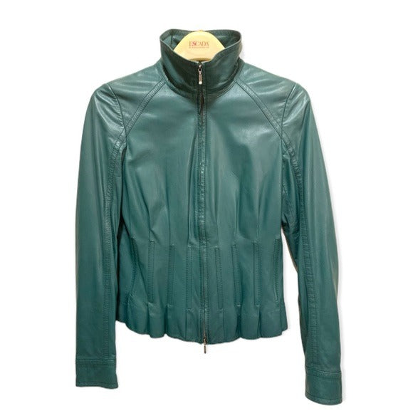 ESCADA Short Mock-Neck Fitted Leather Jacket