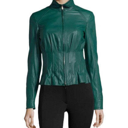 Escada Short Mock-Neck Fitted Leather Jacket - main product photo