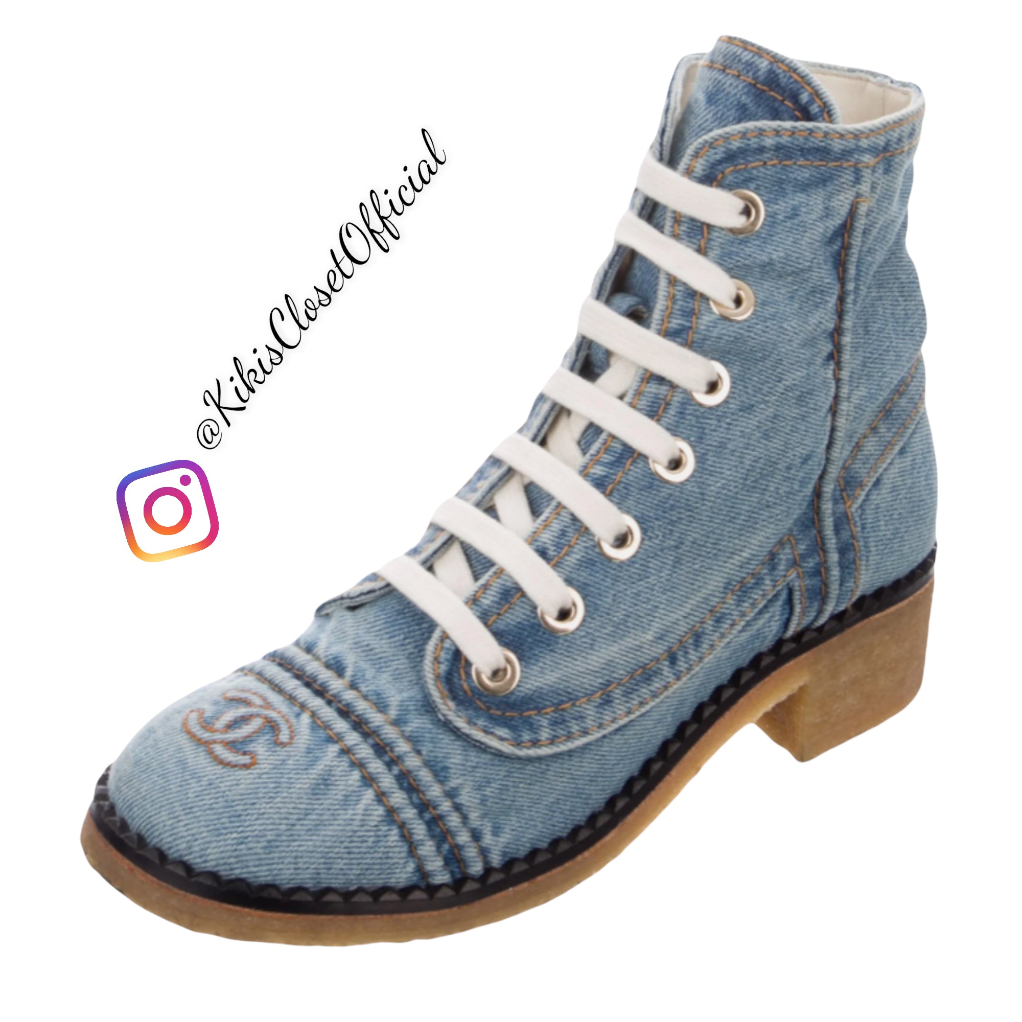 CHANEL 2020 Denim Interlocking CC Logo Combat Boots Size EU 38