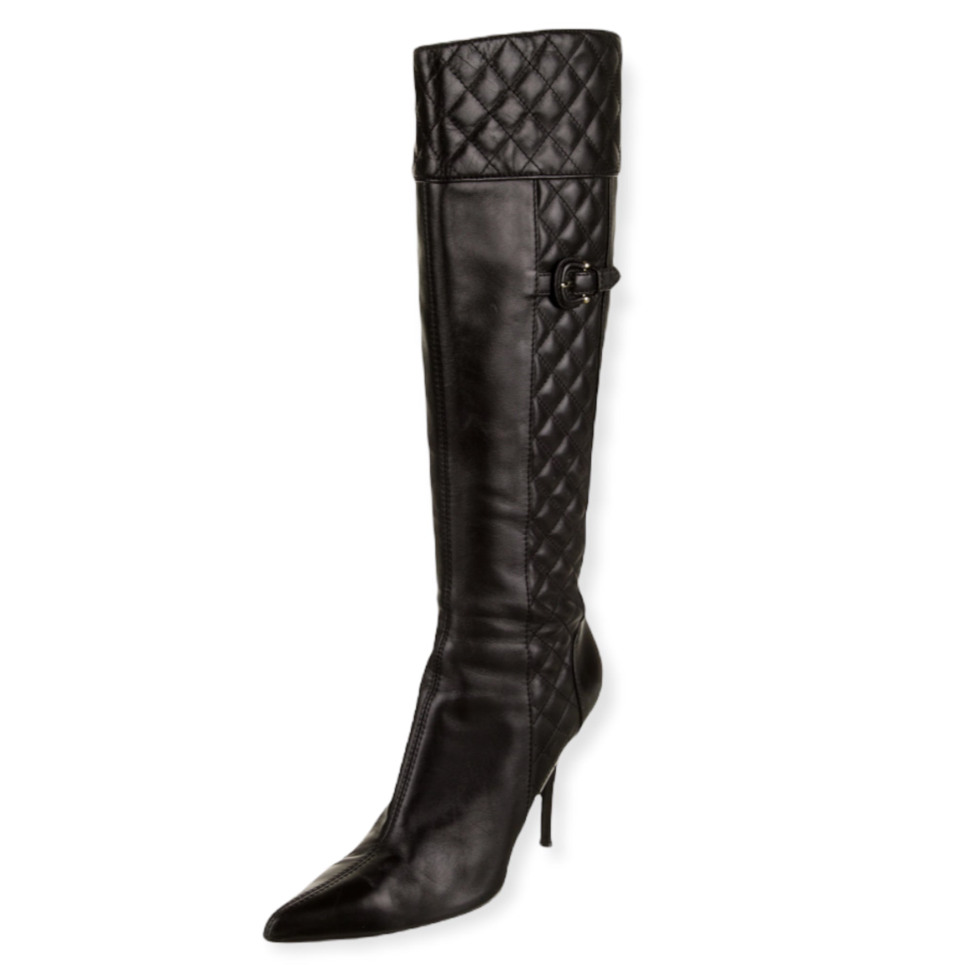 BURBERRY London England Black Leather Knee-High Quilted Boots | Size: 39 |