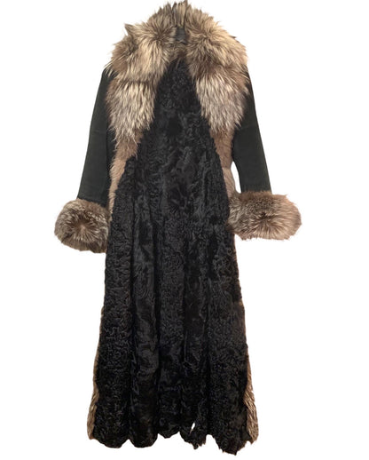 St. John Suede, Dyed Broadtail Persian Lamb & Silver Fox Fur Trim Long Coat - photo 15 of 16