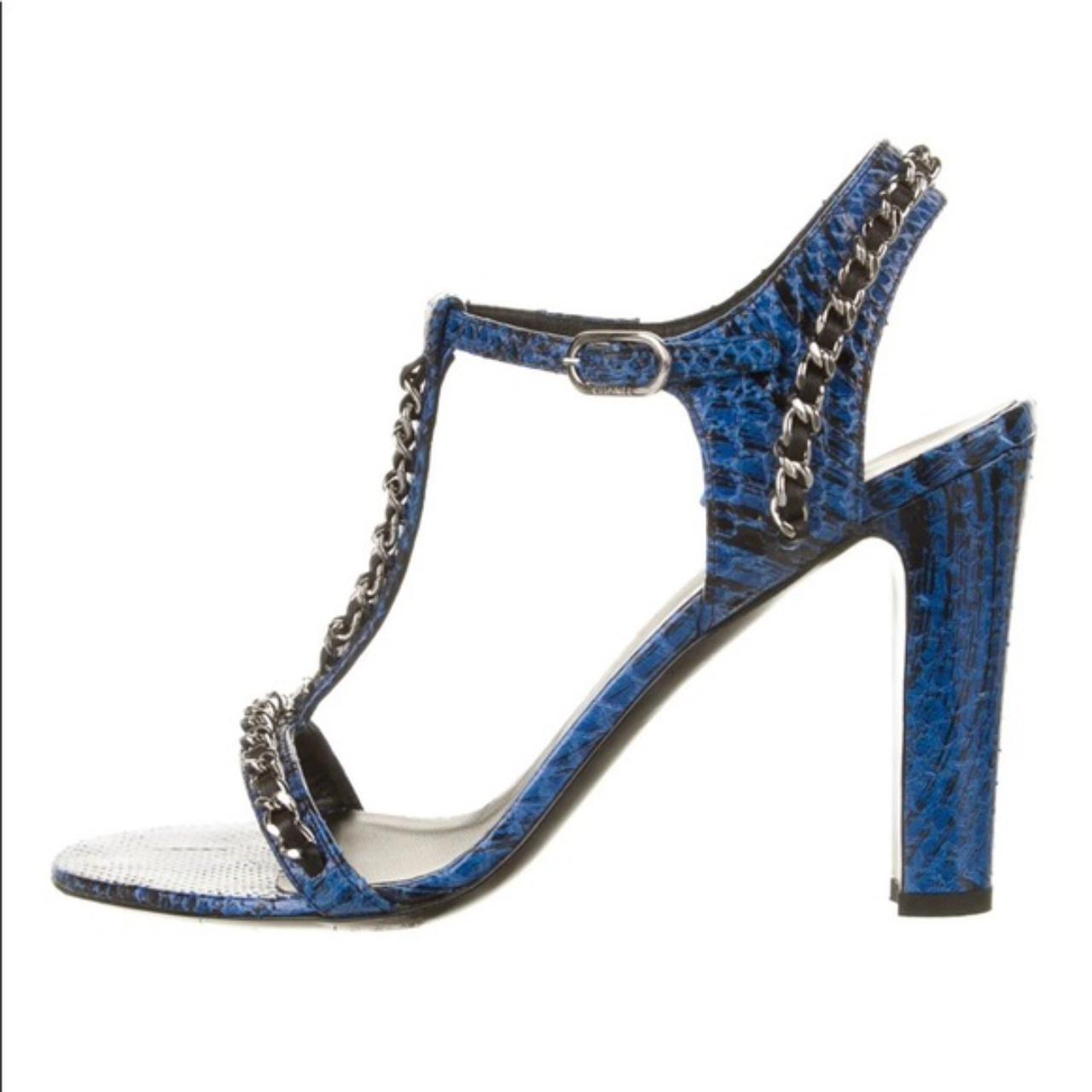 CHANEL Blue Python Heels Chainlink Detail/CC Logo |size: EU 38.5|