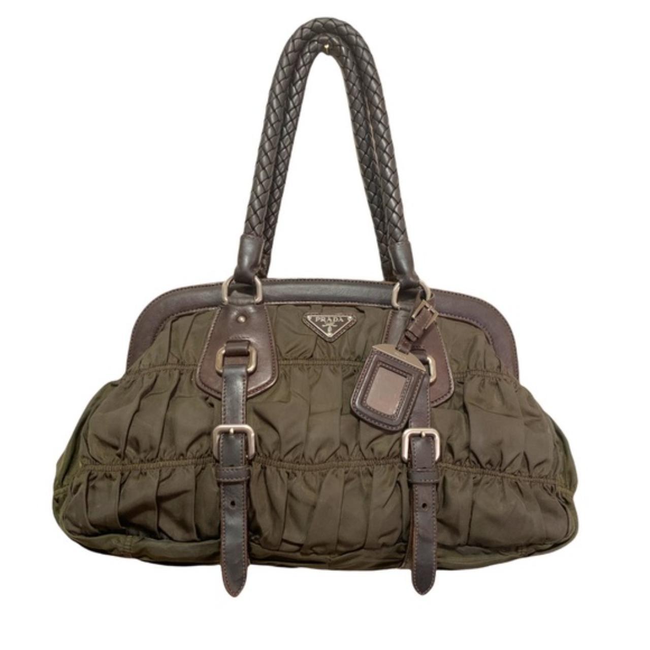 Prada Green/Brown Tessuto Gaufre Nylon and Leather Frame Satchel