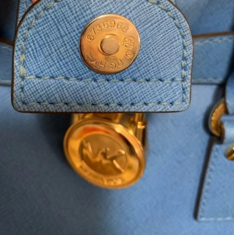 MICHAEL Michael Kors Large Hamilton Heritage Blue PadLock Saffiano Leather Bag