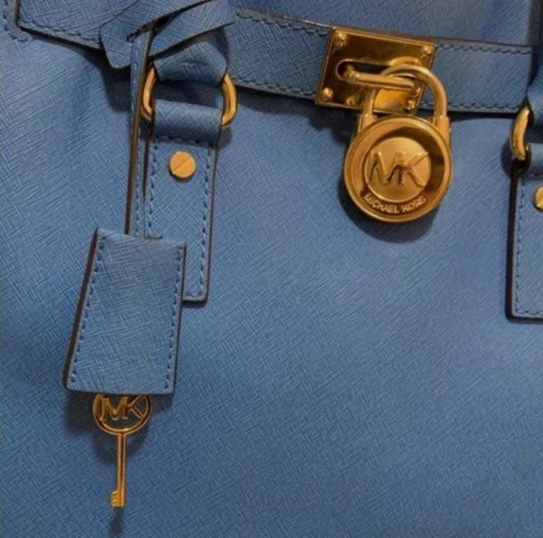 MICHAEL Michael Kors Large Hamilton Heritage Blue PadLock Saffiano Leather Bag