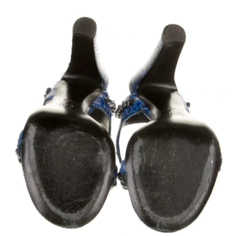 CHANEL Blue Python Heels Chainlink Detail/CC Logo |size: EU 38.5|