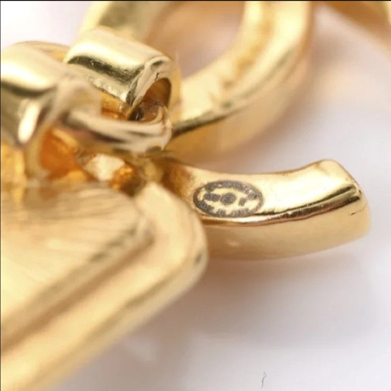 CHANEL Crystal CC Square Earrings Gold