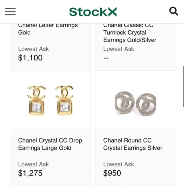 CHANEL Crystal CC Square Earrings Gold