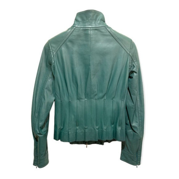 ESCADA Short Mock-Neck Fitted Leather Jacket