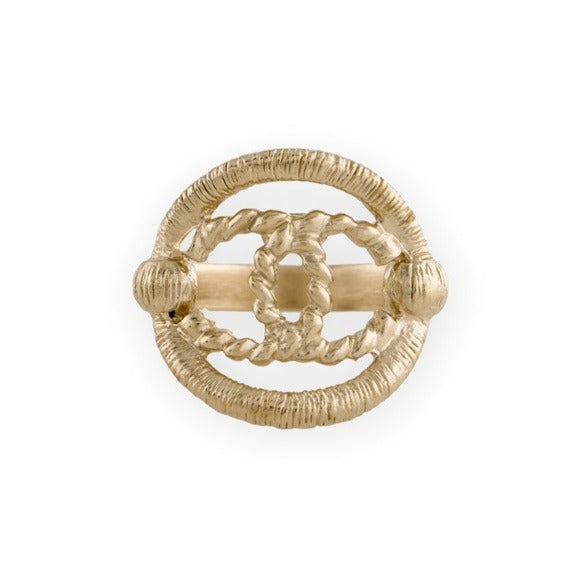 CHANEL CC Gold-Tone Cocktail Ring |Size: 6.5|