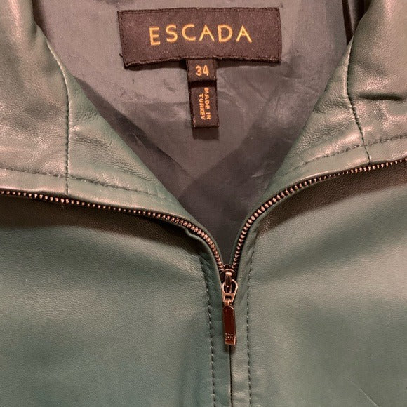 ESCADA Short Mock-Neck Fitted Leather Jacket