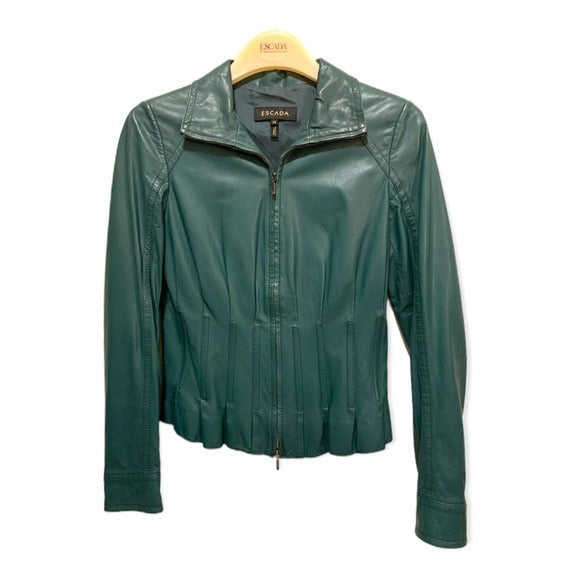 ESCADA Short Mock-Neck Fitted Leather Jacket
