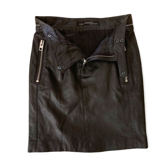 ALL SAINTS Genuine Black Leather Skirt |Size: US 4|