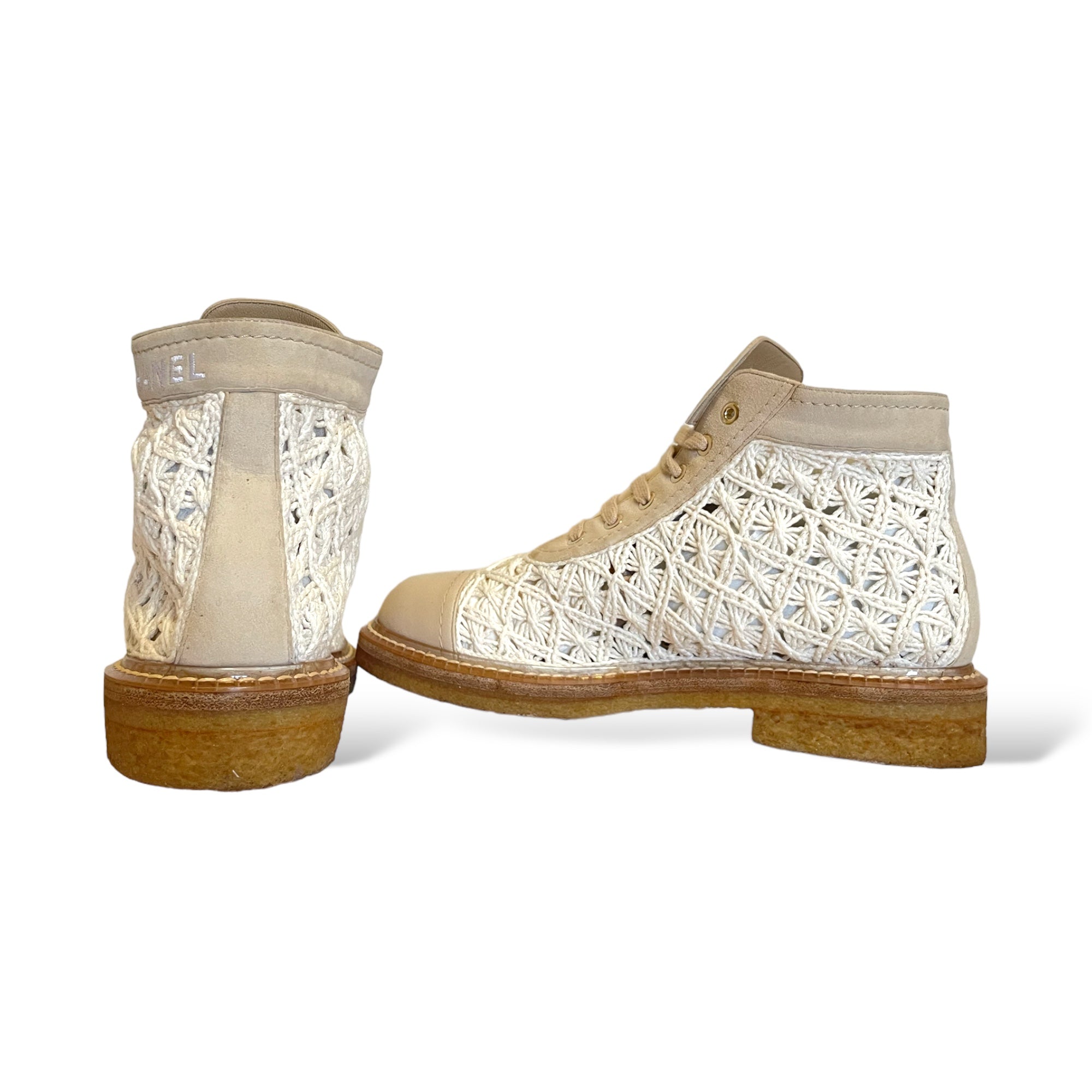 Chanel S19 Beige Crochet/leather/Suede Boot | Size: 38.5 EU |