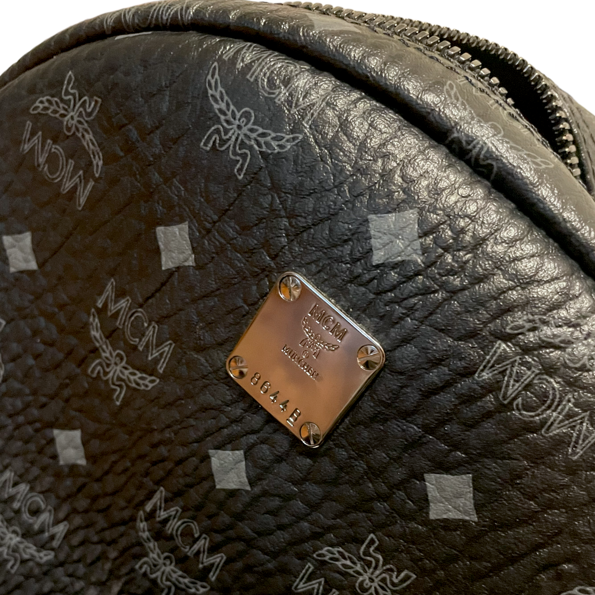 Men’s MCM Blk/Gry Monogram Stark Side Studs Backpack in Visetos |Size: 42.5cm|