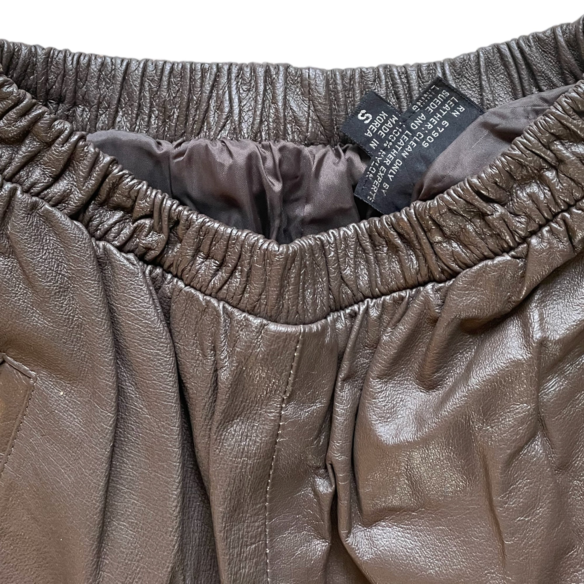 Chocolate Brown Genuine Leather High-Waisted Joggers |Size:Small|