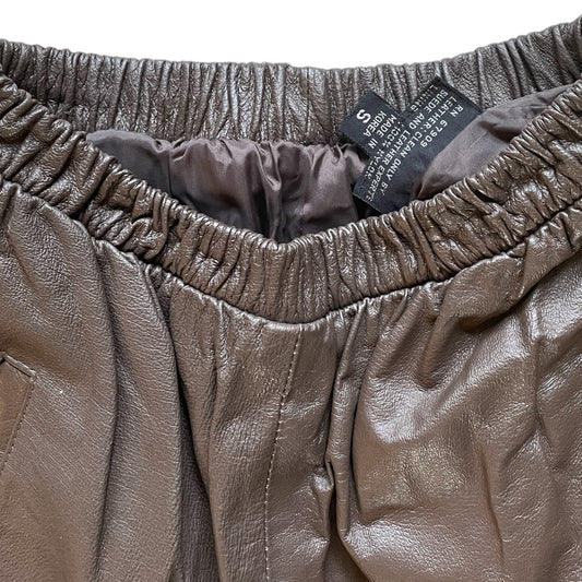 Chocolate Brown Genuine Leather High-Waisted Joggers - photo 2 of 5